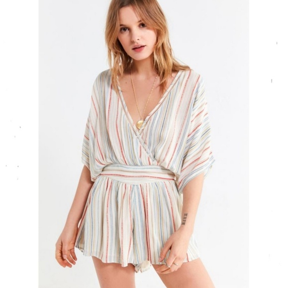 Urban Outfitters Pants - Urban outfitters striped surplice romper NWOT